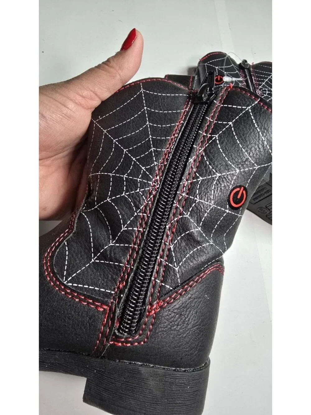 Marvel Spider-Man Kids Black Cowboy Boots W/ Red Spider Web Design Size 8